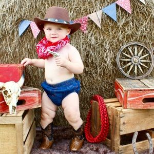 Toddler roper boots brown and black cowboy hat